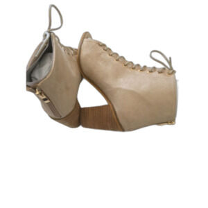 NIB Beige Suede Lace Up open Toe Ankle Boots back zipper SZ 7